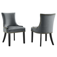Modway - Marquis Performance Velvet Chaises de salle à manger Ensemble de 2 - Gris-Cadre en bois massif