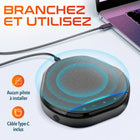 Delton - Haut-parleur de conférence USB C3900 avec réduction du bruit, noir-Comprend quatre microphones offrant une couverture à 360 degrés et garantissant que les utilisateurs soient entendus sous tous les angles et à toutes les distances, tandis que la suppression de l'écho permet d'éliminer les bruits de fond et d'assurer une communication nette et claire