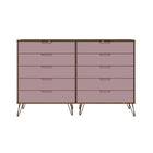 Manhattan Comfort - Ensemble de commodes de chambre à coucher Rockefeller style milieu du siècle - nature et rose pâle - ensemble de 3-19,02 po L x 69,72 po l x 44,57 po H