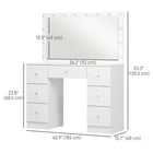 HOMCOM - Coiffeuse avec miroir et lumières - 40,9 po L x 15,7 po l x 53,3 po H - blanc-Finition moderne et élégante qui complète la décoration contemporaine 