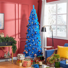 HOMCOM - Sapin de Noël artificiel de 7 pi avec ouverture automatique - Bleu-Les branches en plastique réalistes donnent un aspect plein et luxuriant à l'arbre 
