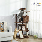 PawHut - Arbre à chat 54 po H, avec deux niches pour chats - brun clair-Comprend des poteaux à griffer et une rampe pour satisfaire les instincts naturels de griffade 