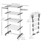HOMCOM - Séchoir à vêtements à 4 niveaux avec roulettes pour intérieur et extérieur - gris-Structure en acier inoxydable offrant un excellent soutien 