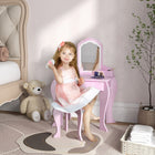 Qaba - Table de maquillage pour enfants avec miroir et tabouret, motif nuage - rose-Un joli design en forme de nuage qui égayera n'importe quelle pièce  
