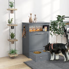 PawHut - Station d’alimentation pour animaux, armoire de rangement, conteneur - gris-Comprend un plan de travail, un compartiment et une armoire pour ranger tous les accessoires de vos animaux 