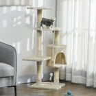 PawHut - Arbre à chat griffoir 46 po, centre d’activités multi-niveaux, beige-Centre de jeu agréable avec 4 plateformes, 1 maisonnette, 2 jouets et plusieurs poteaux à griffer 