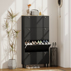 HOMCOM - Armoire à chaussures avec 4 tiroirs rabattables au design étroit - noir-Étagères réglables et amovibles pour ranger des chaussures plus hautes ou plus volumineuses 