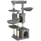 PawHut - Arbre à chat tour 52,5 po avec lit, condos, hamacs - gris-Le centre de jeux comprend des poteaux à griffer pour la santé des griffes 
