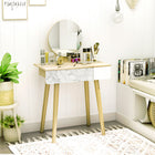 HOMCOM - Coiffeuse avec miroir - 27,6 po L x 15,4 po l x 50,4 po H - chêne, blanc-La hauteur du miroir peut être ajustée selon vos préférences 