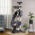 PawHut - Arbre à chat 68 po, tour condo grande à plusieurs niveaux - gris charbon-Poteau fabriqué avec de la corde en sisal résistante à l'usure pour les besoins de griffage et de toilettage de votre chat 