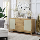 Manhattan Comfort - Buffet moderne mi-siècle Sheridan 150 cm avec rangement - Finition Nature-Matériau de canne en PVC de haute qualité avec cadre en MDF finition mélaminée