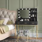 HOMCOM - Coiffeuse avec miroir et lumières - 38,6 po L x 17,7 po l x 54,3 po H - noir-Idéal pour les chambres, les dressings et les vestiaires pour plus de polyvalence 