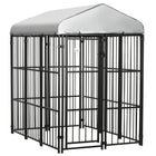 PawHut - Chenil couvert pour chiens moyens et grands, noir-Le toit ombragé garde les animaux au frais, au sec, confortables et protégés de la pluie 