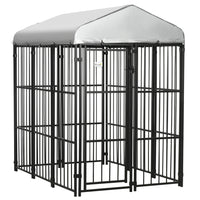 PawHut - Chenil couvert pour chiens moyens et grands, noir-Le toit ombragé garde les animaux au frais, au sec, confortables et protégés de la pluie 