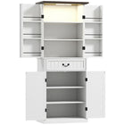 HOMCOM - Armoire de cuisine style ferme avec éclairage - blanc-L’armoire supérieure est équipée d’une lumière à détecteur de mouvement pour une meilleure visibilité 
