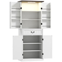 HOMCOM - Armoire de cuisine style ferme avec éclairage - blanc-L’armoire supérieure est équipée d’une lumière à détecteur de mouvement pour une meilleure visibilité 