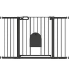 PawHut - Barrière pour animaux extra large 30"-52" avec petite porte - 30"H - Noir-Cette barrière de sécurité pour escaliers permet à la porte de s’ouvrir dans les deux sens