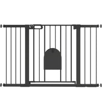 PawHut - Barrière pour animaux extra large 30"-52" avec petite porte - 30"H - Noir-Cette barrière de sécurité pour escaliers permet à la porte de s’ouvrir dans les deux sens