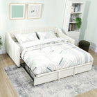 HOMCOM - Lit de jour gigogne rembourré taille twin avec accoudoirs - blanc crème-Revêtement effet velours offrant un confort doux, agréable pour la peau et une touche d’élégance 