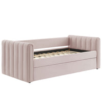Modway - Veyla Chenal Touffé Performance Velvet Lit de jour jumelle avec Trundle, Rose-Velours de performance résistant aux taches