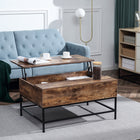 HOMCOM - Table basse relevable avec compartiment de rangement caché - brun rustique-Table basse à plateau relevable avec espace de rangement caché pour stocker vos objets
