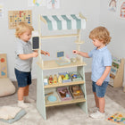 Qaba - Ensemble de jeu d’épicerie pour enfants avec caisse enregistreuse, tableau noir - vert-Aliments en bois à découper et bacs de tri pour améliorer la motricité fine et l'organisation 