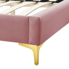 Modway - Sunny Performance Velvet Lit simple, Rose poussiéreuse-Pieds en métal doré avec des capuchons sans marque