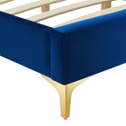 Modway - Sutton Performance Velvet Cadre de lit simple, Marine-Pieds en métal doré avec des capuchons sans marque