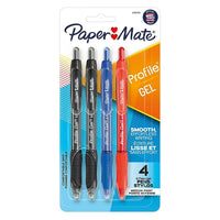 Paper Mate - Stylo gel Profile - 0,7 mm - couleurs variées - paquet de 4-Encres assorties