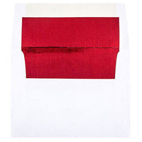 JAM Paper Enveloppes d'invitation A2 doublées d'aluminium - 4,375 x 5,75 po - Blanc avec feuille rouge - paquet de 50-Couleur : blanc avec doublure en aluminium rouge.