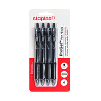Staples - Stylo gel rétractable ProGel - pointe Moyenne - 0,7 mm - encre noire - Paquet de 4-Les stylos gel offrent une écriture lisse, une saturation d’encre grasse et une excellente lisibilité pour les notes ou les projets créatifs