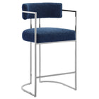 Modway - Huron Dos courbé Tissu et métal Tabouret de comptoir - Marine d’argent-Tabouret de plan de travail moderne