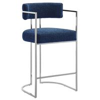 Modway - Huron Dos courbé Tissu et métal Tabouret de comptoir - Marine d’argent-Tabouret de plan de travail moderne