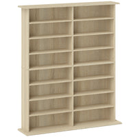 HOMCOM - Armoire de rangement multimédia à 8 niveaux avec étagères réglables - bois naturel-Peut contenir jusqu'à 720 CD dans 16 compartiments