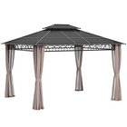 Outsunny - Pavillon à toit rigide double 10 pi l x 12 pi L avec moustiquaires et rideaux - kaki-Assez spacieux pour que vos invités puissent se déplacer librement