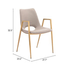 Zuo - Desi Chaise de salle à manger - Beige/Or - Ensemble de 2-Garantie limitée de 3 ans