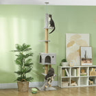 PawHut - arbre à chat du sol au plafond 89 po-100 po hauteur réglable - gris clair-Design vertical et peu encombrant pour optimiser l'utilisation de l'espace 