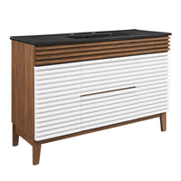 Modway - Render 48" Vanité de salle de bain à un seul lavabo - Noyer blanc Noir-Vanité moderne du milieu du siècle