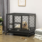 PawHut - Cage pour chien robuste avec roues, dessus ouvrable - 36,4 po x 24,4 po x 31,1 po-Dispose de deux points d’accès : une grande porte avant et un dessus facile à ouvrir 
