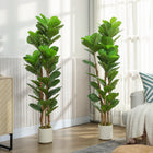 HOMCOM - Arbre artificiel de figuier lyre 5 pi pour décoration intérieure - vert - lot de 2-Matériau : PEVA, Bois, Ciment, PP 