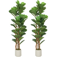HOMCOM - Arbre artificiel de figuier lyre 5 pi pour décoration intérieure - vert - lot de 2-Doté de feuilles en PEVA au toucher réaliste et de troncs en bois massif pour un aspect ultra-réaliste 