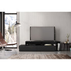 Nexera - Meuble audio-vidéo Tonik, 72 po, Noir-2 tiroirs de rangement pratiques montés sur des coulisses de métal et espace de rangement ouvert pour les appareils électroniques, livres et divers objets décoratifs.  Panneau arrière ouvert facilitant la gestion des câbles et la circulation d'air