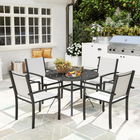 Outsunny - ensemble de salle à manger extérieur 5 pièces avec table ronde et 4 chaises empilables-La structure en acier avec revêtement en poudre résiste à la rouille et aux intempéries