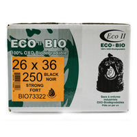 Eco II - Sac à ordure Oxo-Biodégradable - fort - 26 po x 36 po - noir - paquet de 250-26 po x 36 po