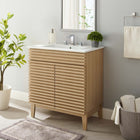 Modway - Render 30" Armoire à coiffeuse de salle de bain - Oak White-Portes à fermeture douce