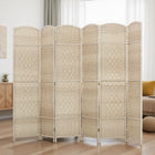 HOMCOM - Paravent autoportant 6 panneaux tressé à la main pour bureau à domicile, chambre - chêne clair-Motif tressé avec sommet arqué pour plus d'élégance  
