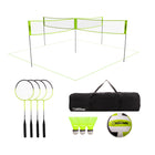 Triumph - Ensemble Combo 4 Carrés Volleyball/Badminton -LA TOUTE PREMIÈRE COMBINAISON À QUATRE JOUEURS — Transformez ces jeux classiques en matchs ultimes à 4 carrés. L’ensemble complet comprend un filet à 4 carrés de 20 pi x 20 pi, tous les poteaux, un ballon de volley-ball, une pompe à air, quatre raquettes de badminton en acier, trois volants, des limites, des piquets et une mallette de transport