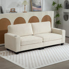 HOMCOM - Canapé 3 places avec coussin à ressorts et porte-gobelet pour chambre - blanc crème-Les coussins de siège profonds de 23,6 po (60 cm) offrent une grande surface d’assise 