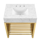 Modway - Gridiron 30" Vanette de salle de bain - Or blanc-Évier en marbre artificiel