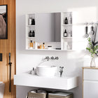 Kleankin - Organisateur de rangement mural pour salle de bain avec miroir et étagères - blanc-Miroir à l'extérieur pour mieux se préparer le matin pour le maquillage ou le rasage 